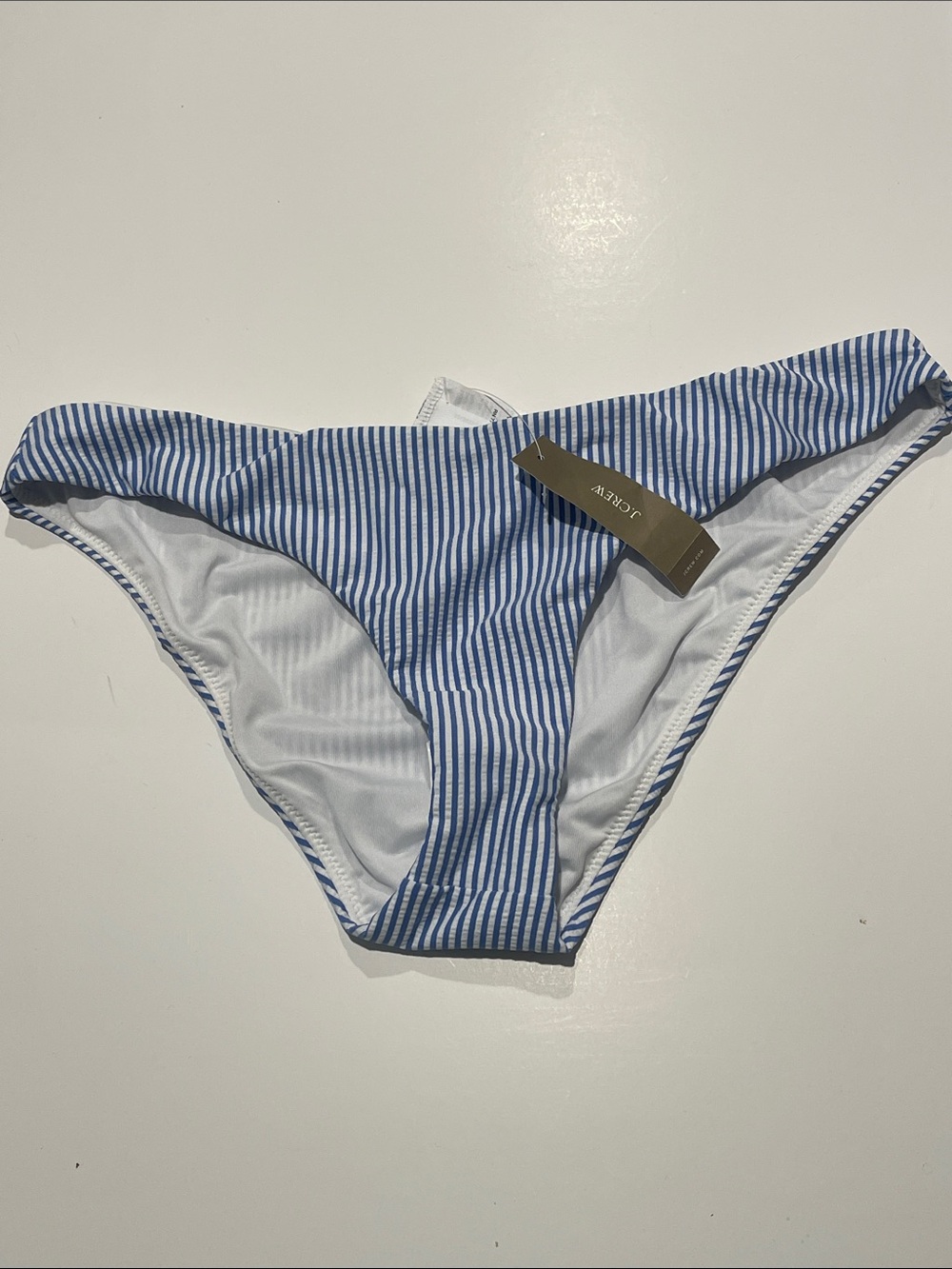 J crew NWT medium Striped Blue & White Bikini swim seersucker Bottoms